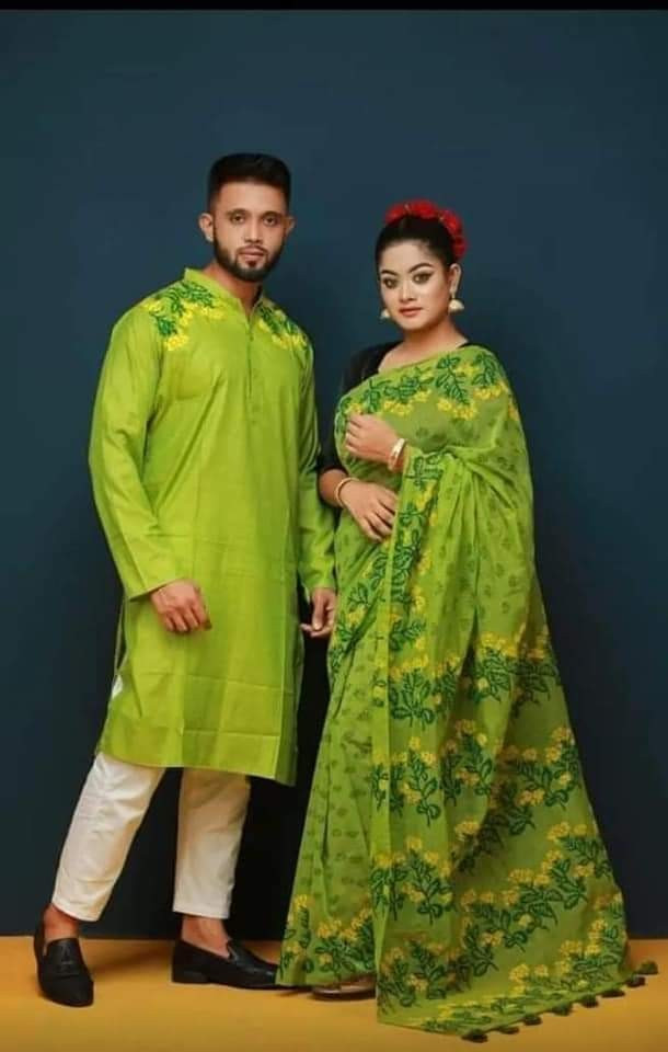 Dhupian Saree + Punjabi (Couple set)